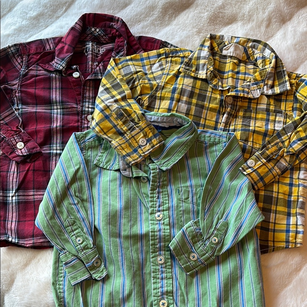 Plaid Kids Shirts - Red, Yellow, and Green